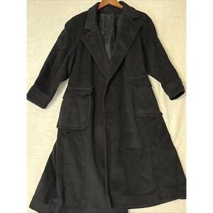 Vintage Togethr Black Wool Blend Long Coat Women Size 6 Belted Back